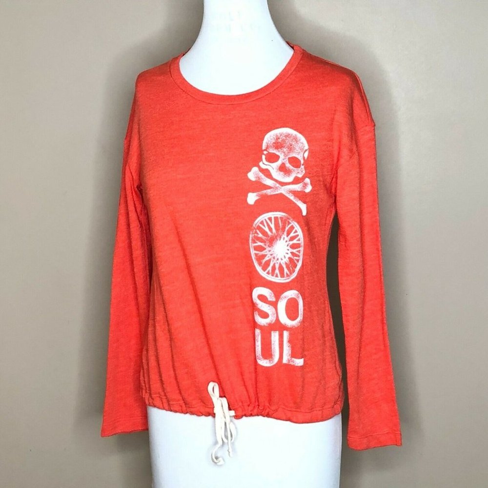 Soulcycle Womens Size XS Skull Cross Bones Drawstring Hem Sweatshirt Top New